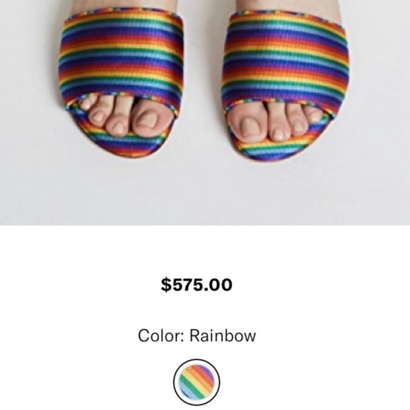 NWOT Tabitha Simmons Sprinkles Rainbow Stripe Slides Size 38 - Picture 2 of 11